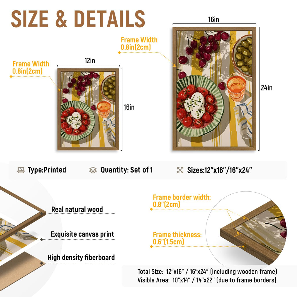 Italian Kitchen Food Wall Art, Still Life Decor, Wood Framed 12x16 in