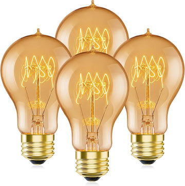 A19 60W Incandescent Light Bulbs, E26 Dimmable 2200K Amber, Vintage Edison Warm Glow, CRI 100, 230 Lumens