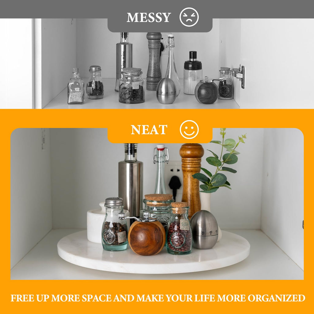 16'' Marble Lazy Susan Counter, White Marble Turntable for Dinning, Lazy Susans Organizer for Cabinet, Serving