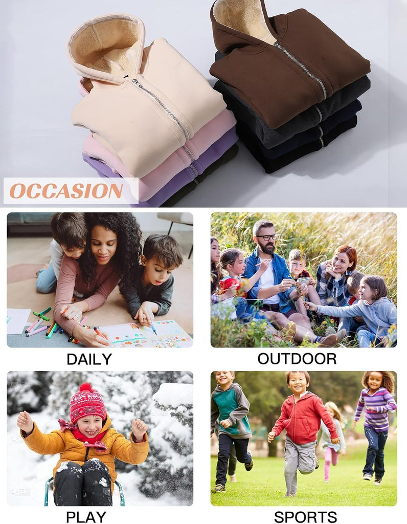 Unisex Boys Girls Fleece Jacket Hoodie Sherpa Lined Zip Up Hooded Sweatshirt Kids Winter Jackets