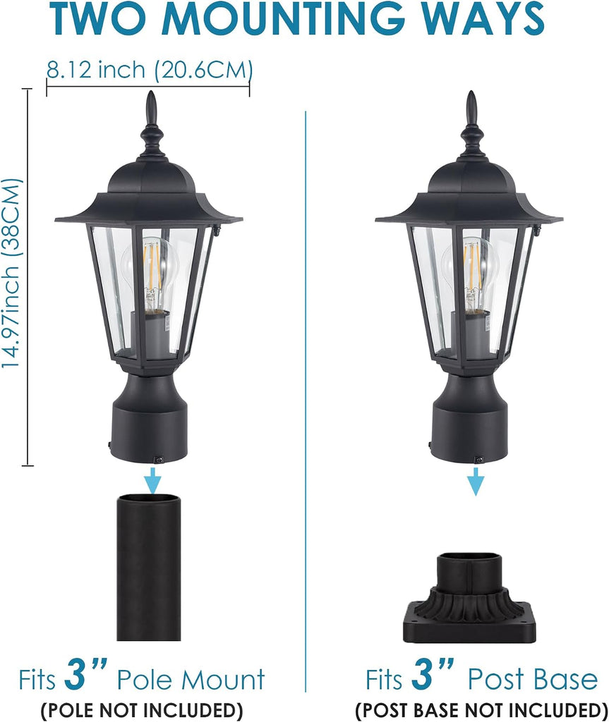 Outdoor Post Light, Black Waterproof Lamp Post Lights Fxiture, Aluminum Pole Lantern for Outside Yard Pathway Garden