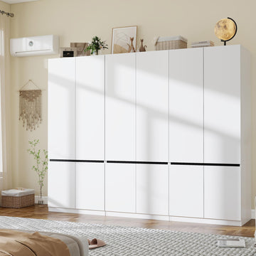 White Armoire Wardrobe Closet with 6 Doors: 75" H x 95" W