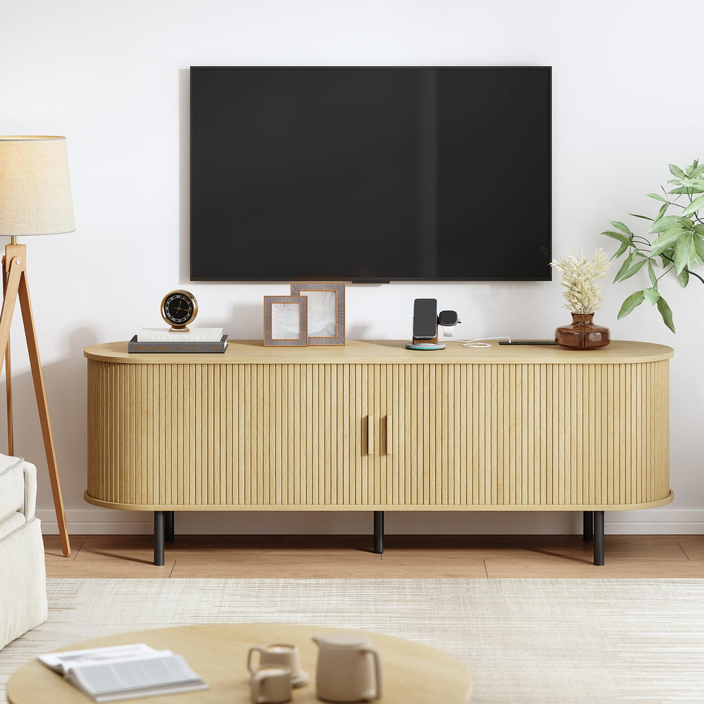 63" Mid Century Modern TV Stand with Sliding Doors for 65" TV