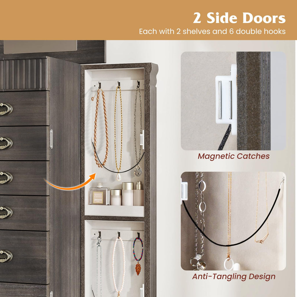Standing Jewelry Armoire, Wooden Jewelry Storage Chest