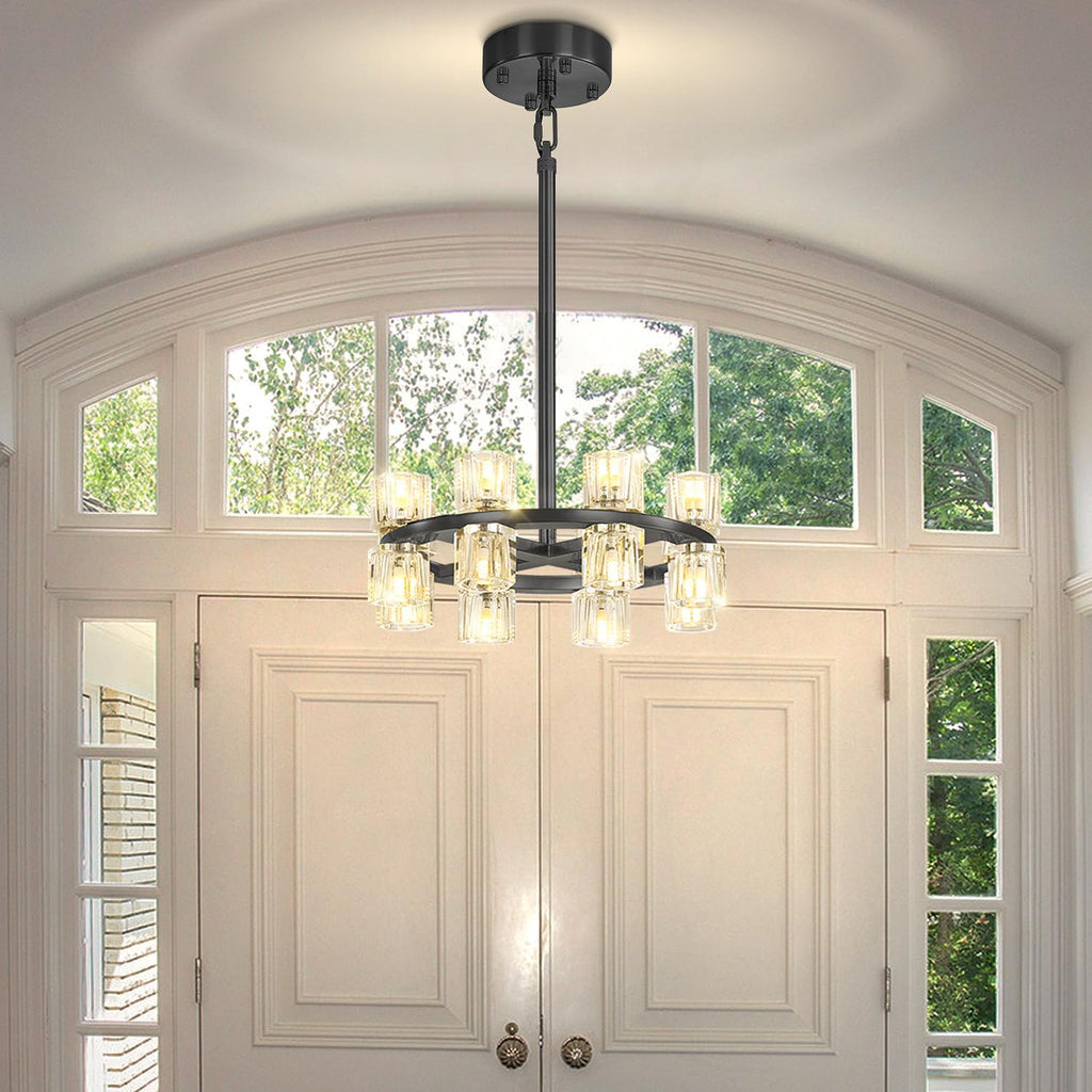 Inspired Arcachon Style Round Wagon Wheel Chandelier, 32" 32-Light Gold, Extended 32" Chain — Foyer, Dining & Living Room