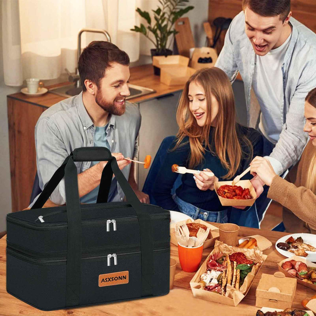 Double Decker Insulated Casserole Carrier for Hot or Cold Food, Large Lasagna Lugger Tote Fits 9"x13" Baking Dish