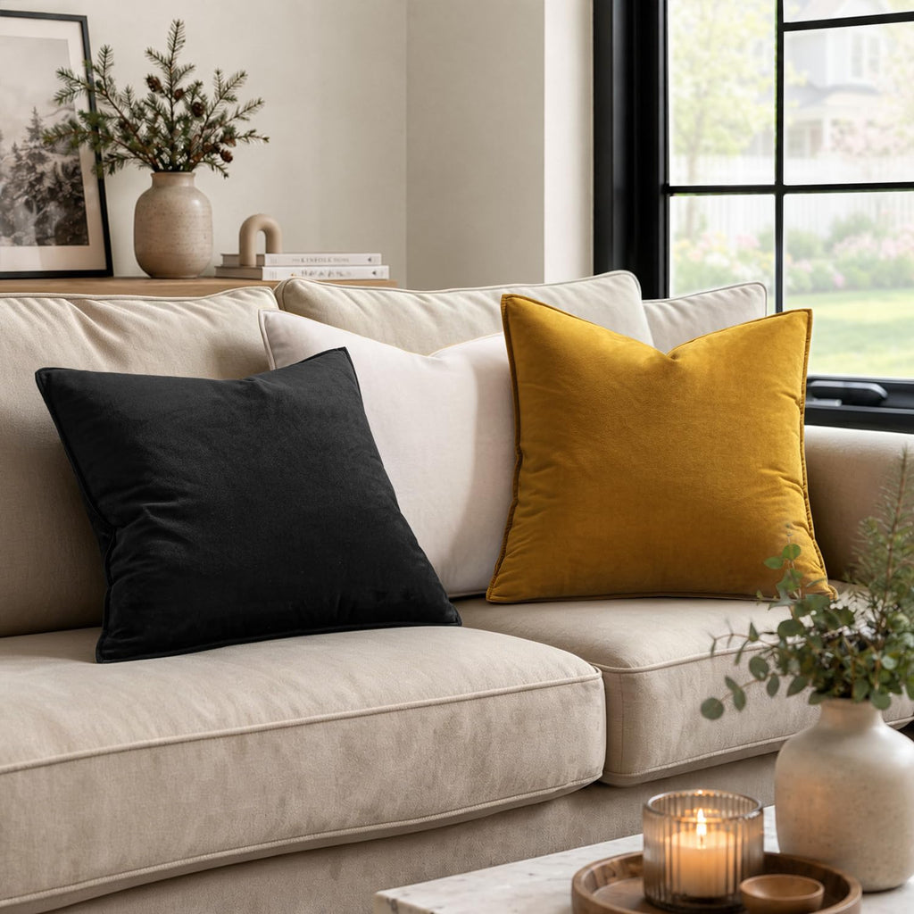 Decorative Mustard Yellow Velvet Throw Pillow Covers for Couch 18x18