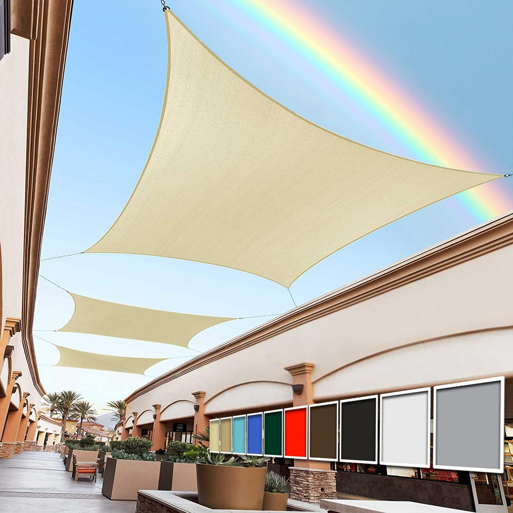 14' x 20' Beige Rectangle Sun Shade Sail Canopy Outdoor Patio Fabric Screen Awning RTAPR1420 - UPF50+ 95% UV