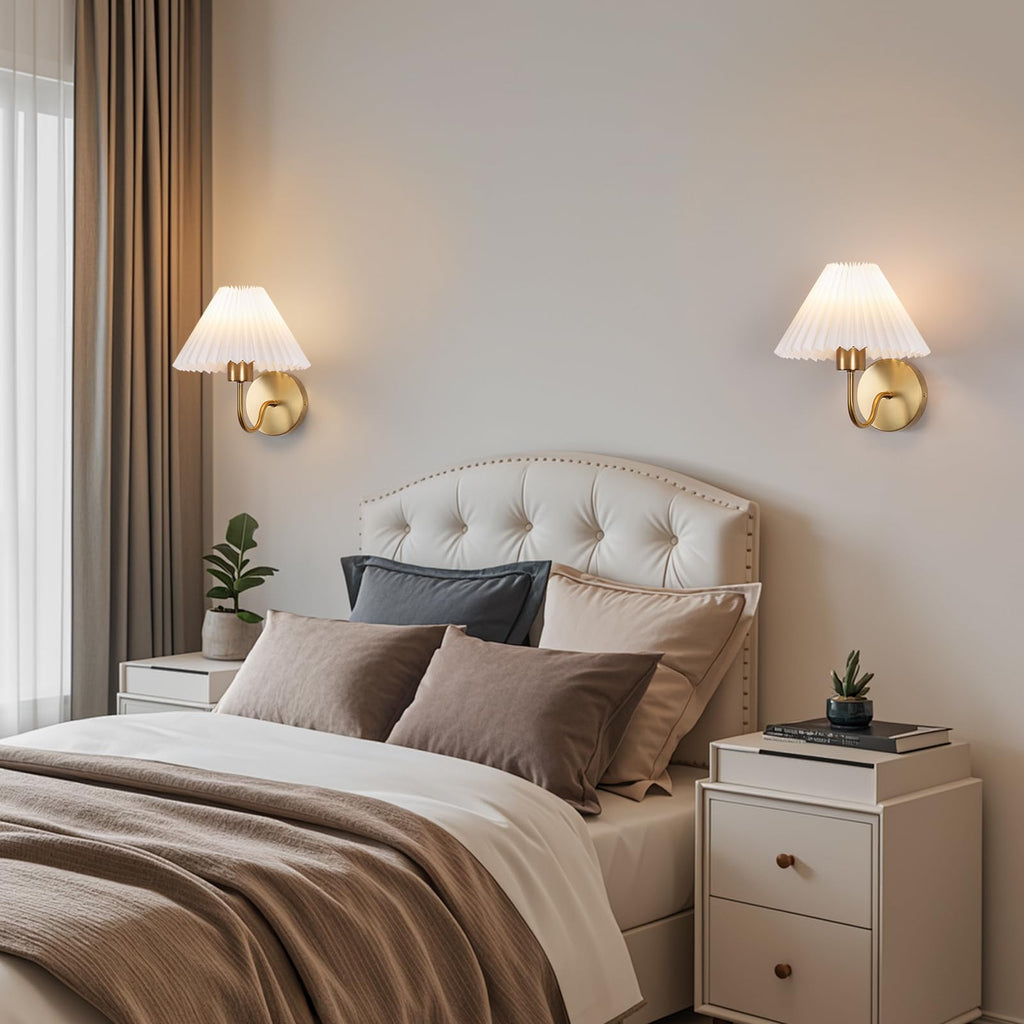 Wall Sconces Sets of 2, Golden Plug in Wall Sconces with Switch for Dresser, Classic Cord Wall Lamp Living Room