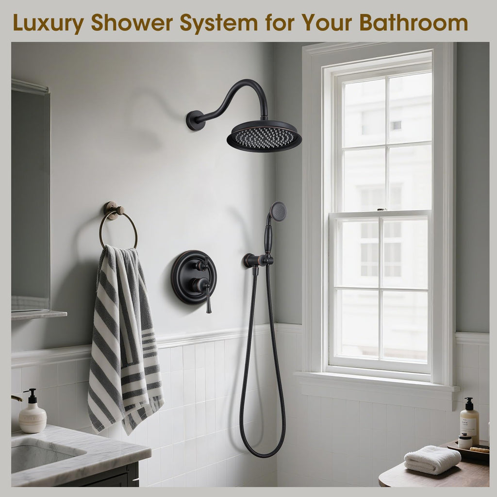 Shower System, 9 Inch Shower Faucet Set with Handheld, Bronze