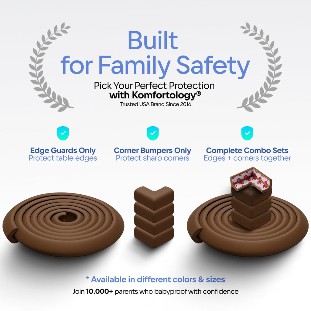 Furniture Edge Guards, 16ft Foam Cushion, Baby Child Proofing Set, Brown