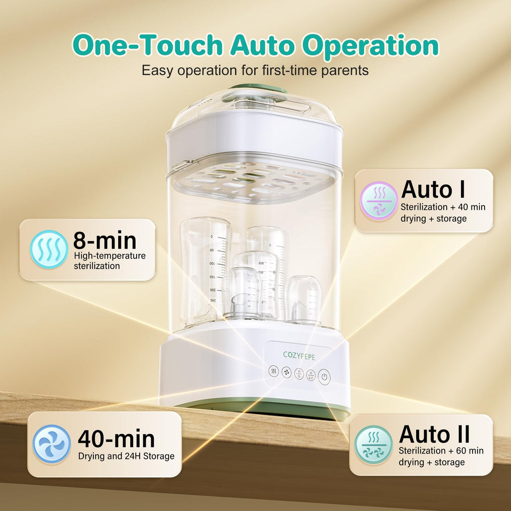 Electric Steam Baby Bottle Sterilizer and Dryer Compact Countertop