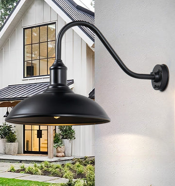 18" Large Barn Light with Gooseneck, Outdoor/Indoor Wall Mounted, Industrial Exteior Waterproof Light Fixture for
