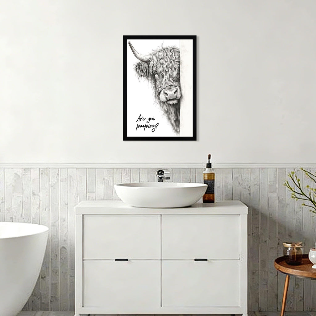 Funny Highland Cow Bathroom Decor Canvas Wall Art, 16x24 Inch