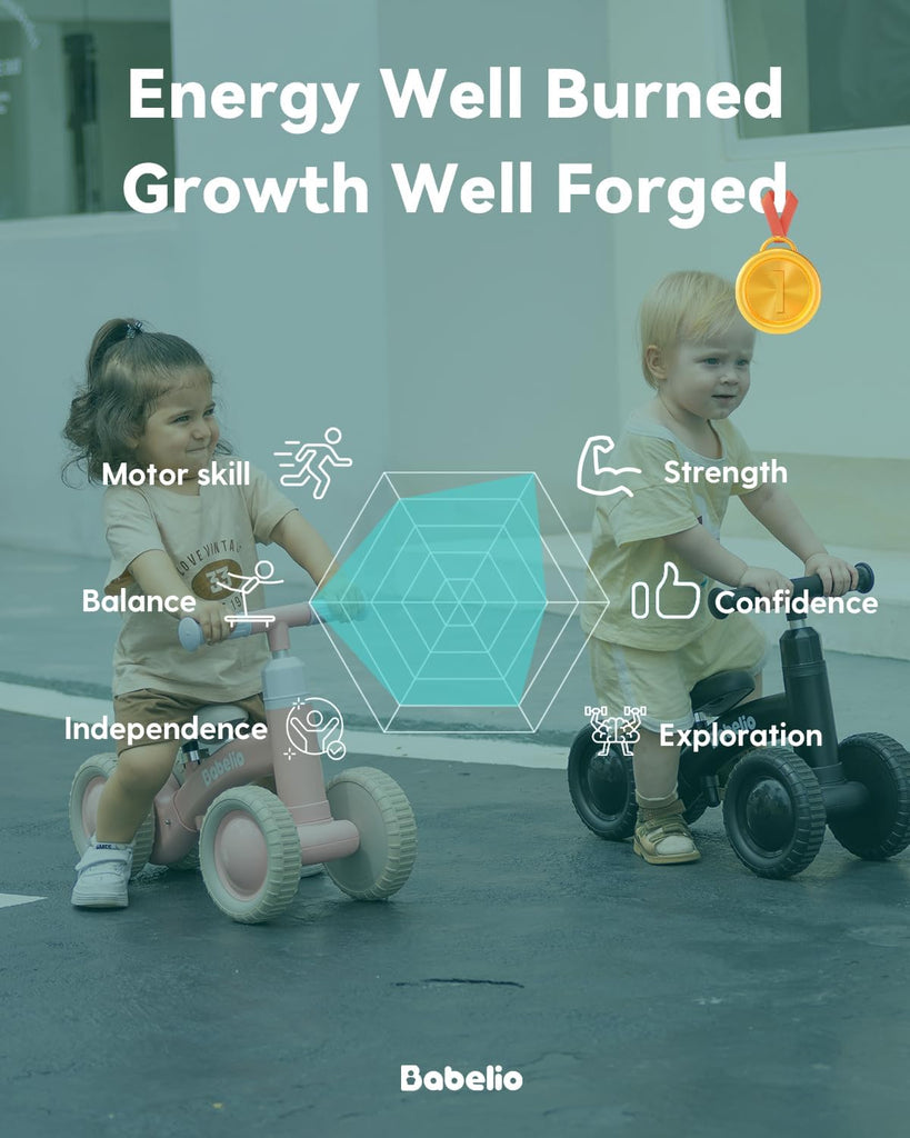 Baby Balance Bike for 1 Year Old, Adjustable Seat & 4 Wheels, Green