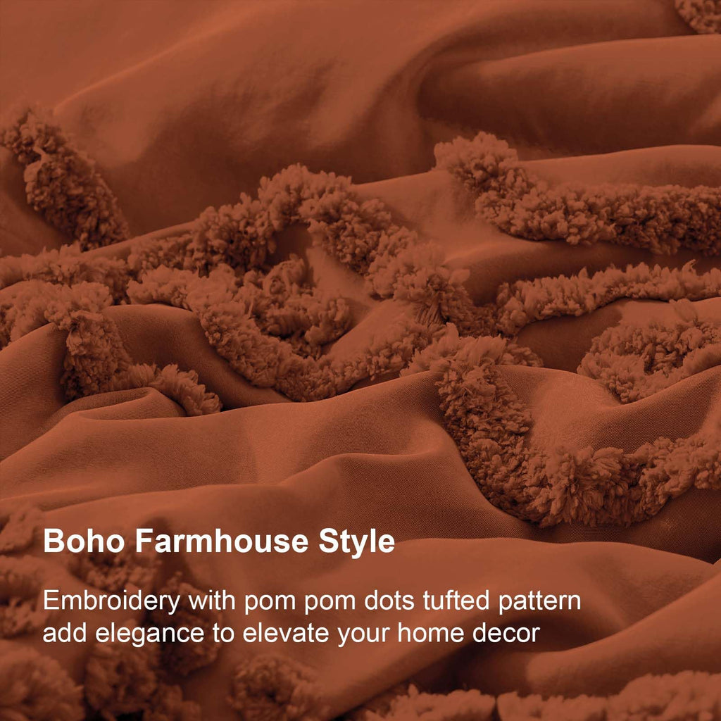 Terracotta Tufted Comforter Set, 3 Pieces King Boho Bedding Set