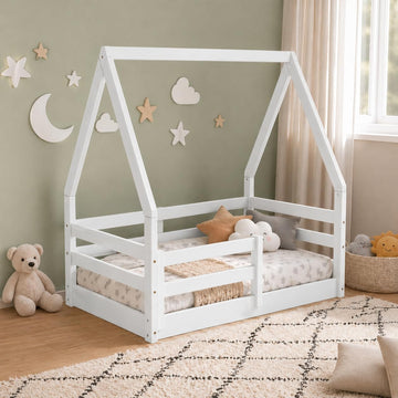 The Tree Montessori Floor Bed House Frame Canopy, White Finish