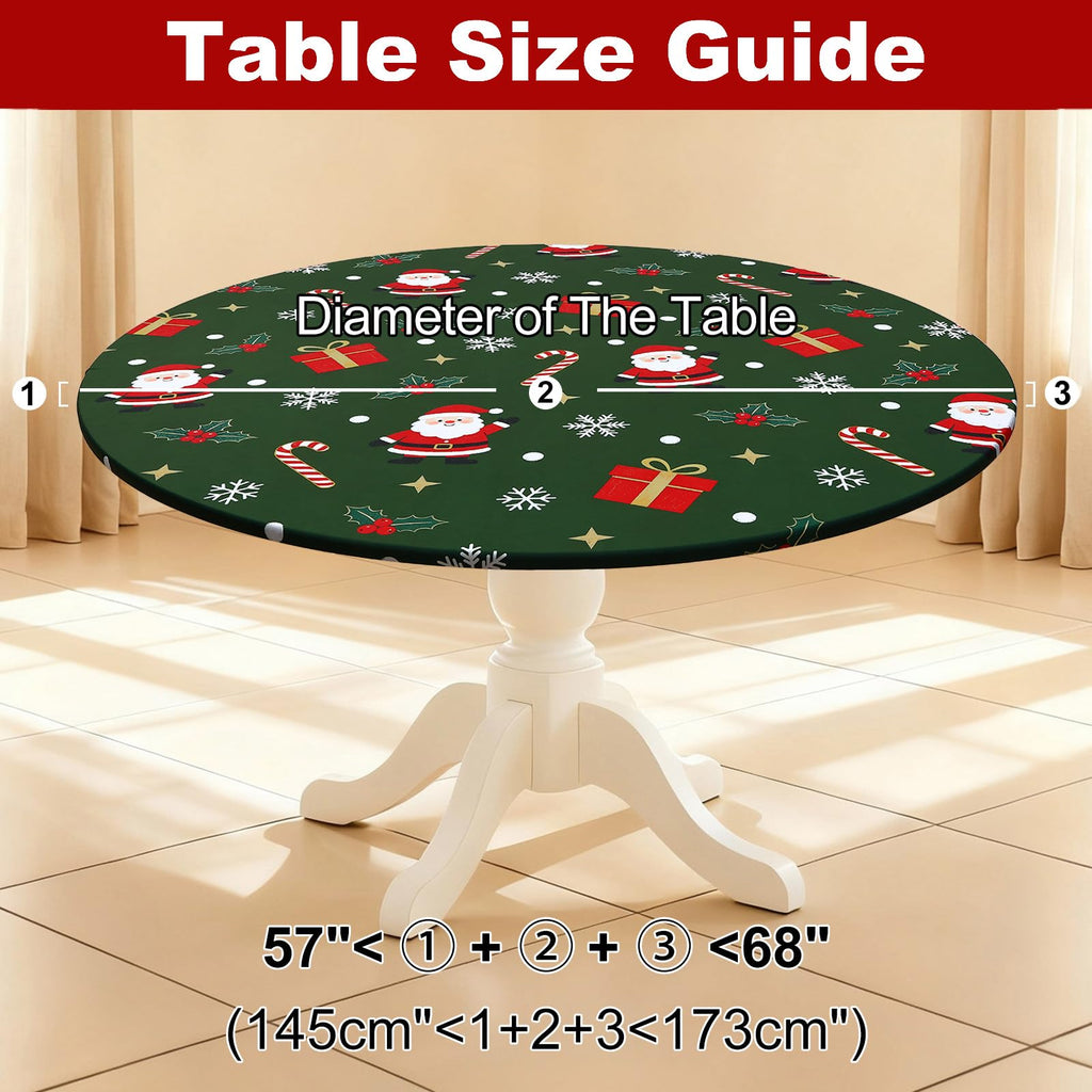 Christmas Round Spandex Tablecloth, Fitted Cover for 57"-68" Tables