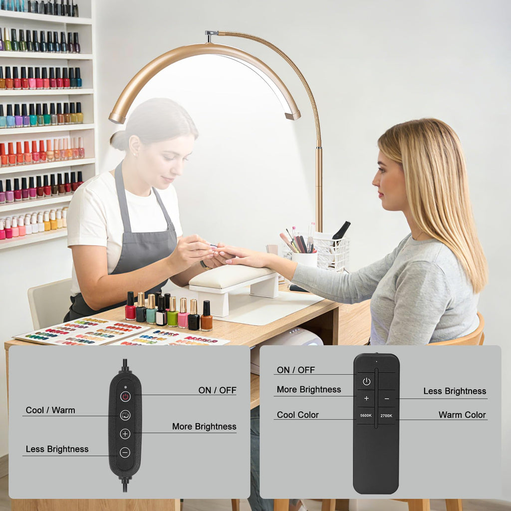 Half Moon LED Floor Light - Professional Shadow-Free Lamp for Lash Techs, Estheticians & Tattoo Artists | Remote