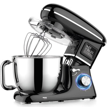 Electric Stand Mixer with LED Display & Timer 6.5QT Bowl Stainless Steel, 1350W 6-Speeds Kitchen Stand Up Mixer for