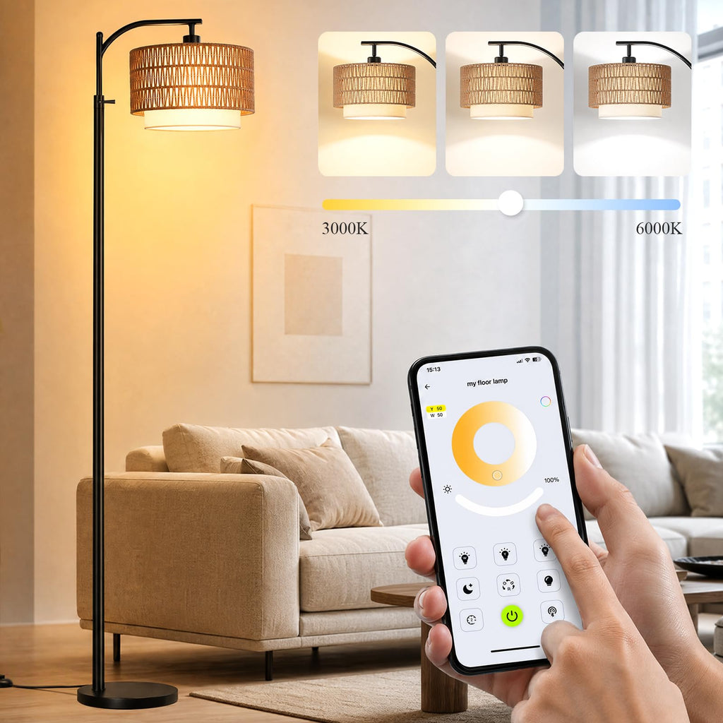 Boho Floor Lamp With 3 Color Temperature and Remote