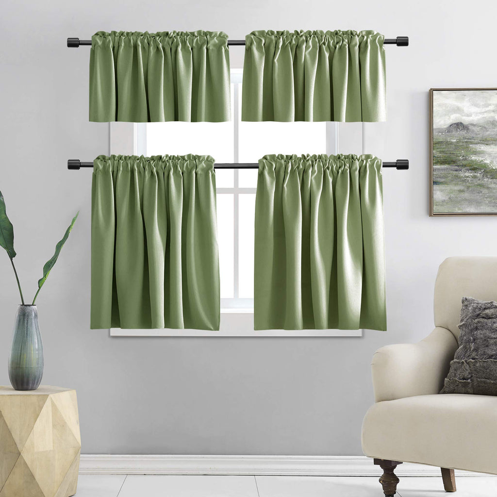 Sage Green Window Valances -Blackout Valances for Window with Rod Pocket (42 by 18 Inch, 2 Panels)
