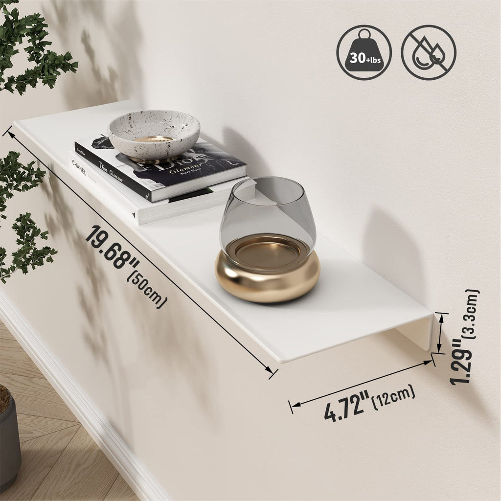 20 inch Long White Floating Shelf for Wall Organizer & Storage, Display Shelf, Metal Wall Shelf