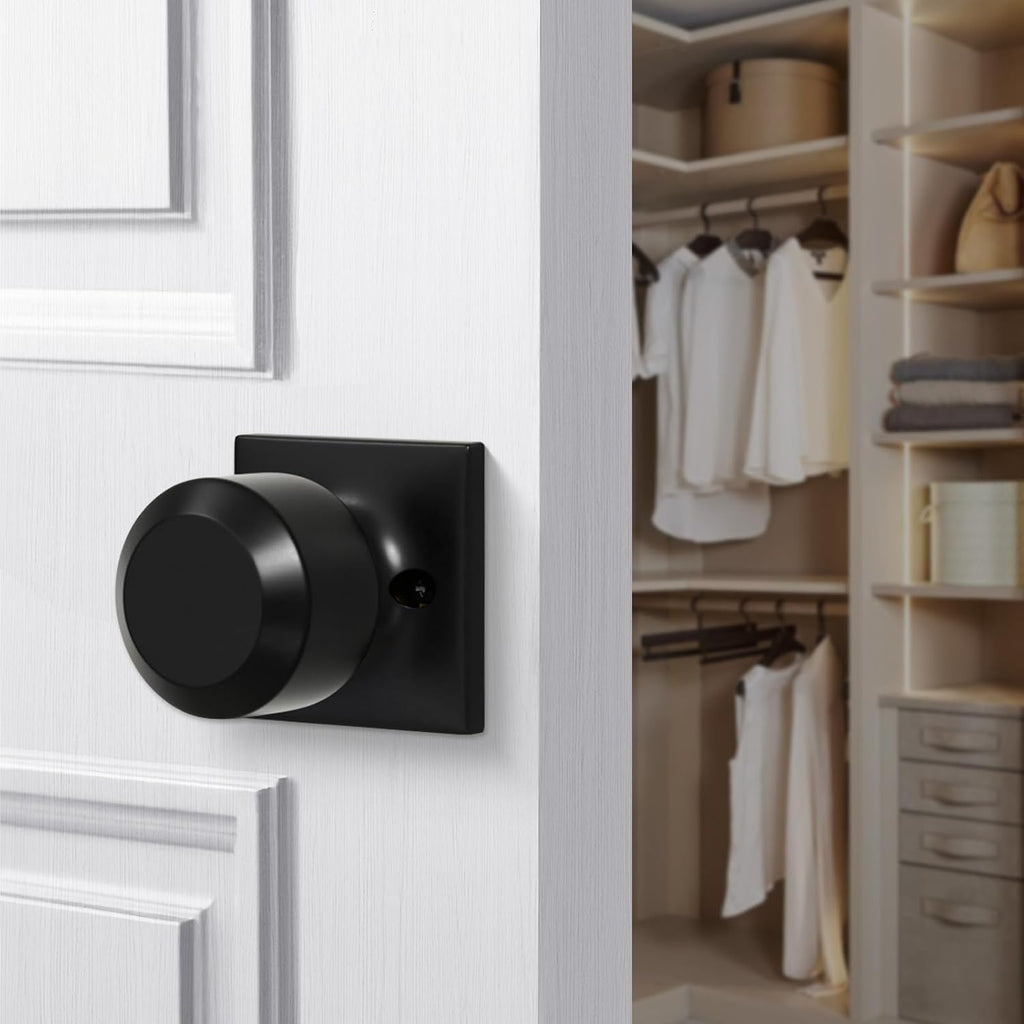Black Half Dummy Door Knobs, Single Side Door Handles for Closets, French Double Doors, Non-Locking Inactive Matte