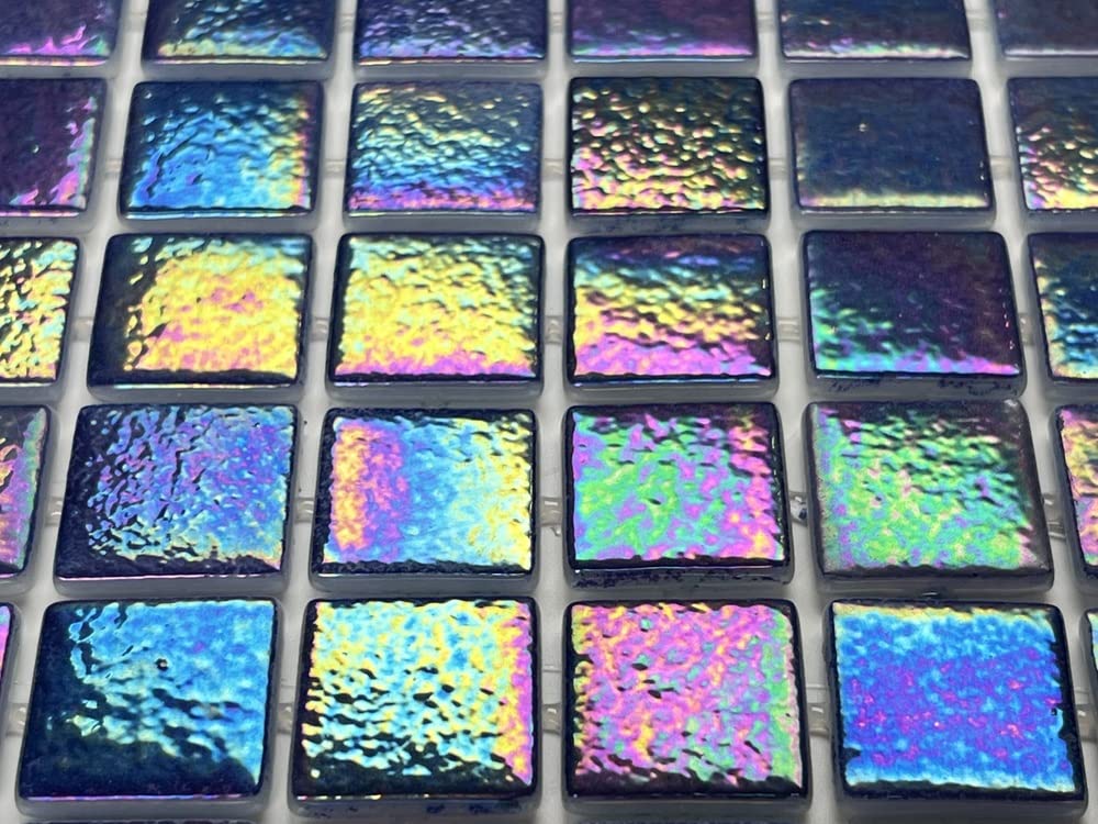 Square Iridescent Recycled Glass 1x1 Mosaic Floor Wall Tile Backsplash, Swimming Pool Tile, Bathroom Shower, Accent