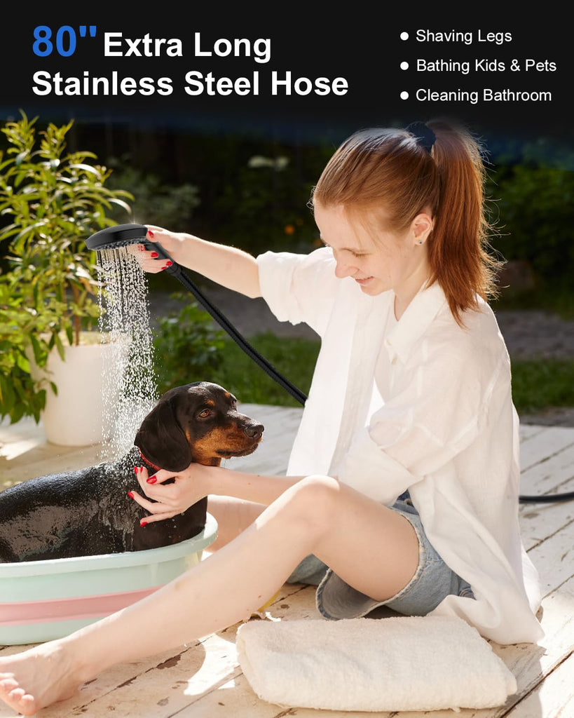 Shower Head with Handheld, High Pressure Showerhead with Hose Black