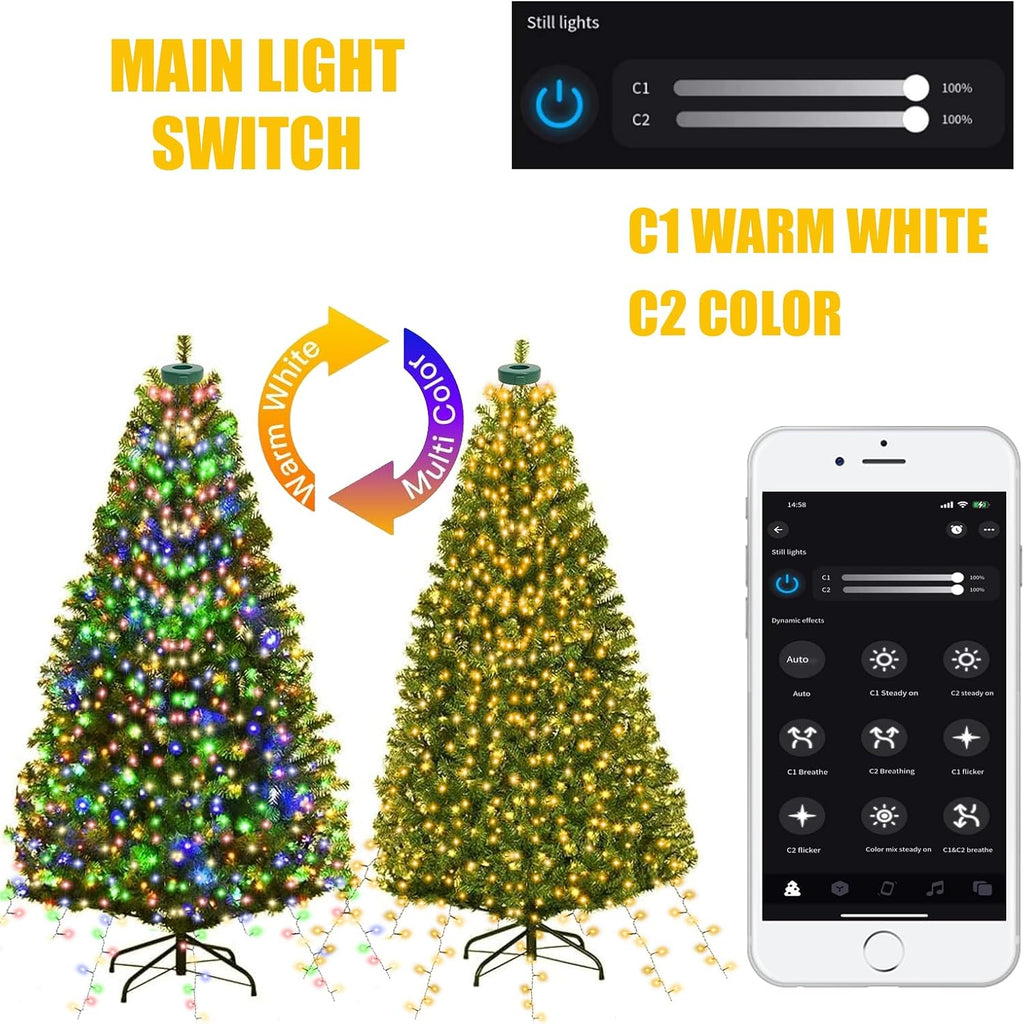 Smart Christmas Tree Lights with Ring, APP Control Music Sync 6.56Ft x 16 Lines String 400 LED Indoor Outdoor