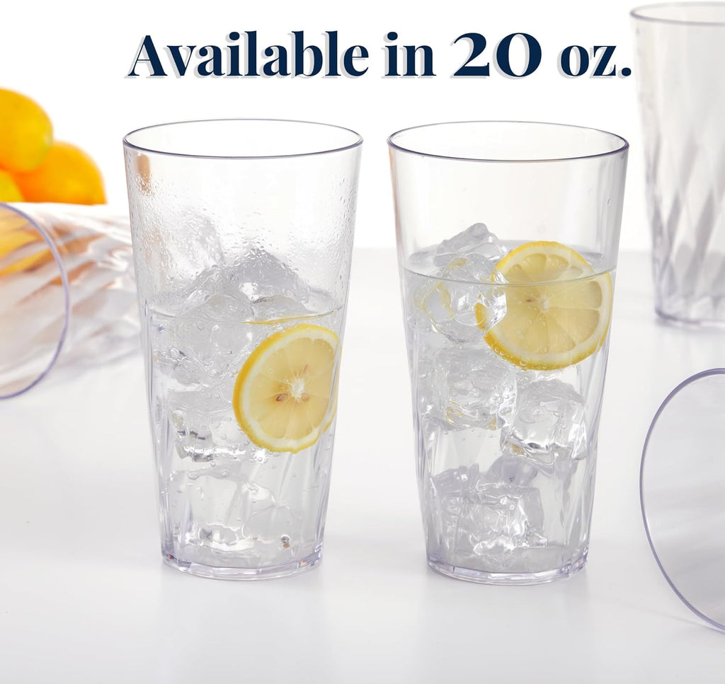 Palmetto [Set of 16] 20 ounce Plastic Stackable Water Tumblers in Clear, Lightweight Value Set of Drinking Cups