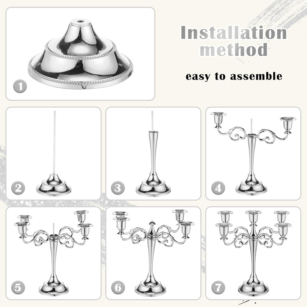 3 Pcs 5 Arm Metal Candelabra Candlestick Holders 10.24 Inch Tall Candlestick Holders Gothic Candle Holdery (Sliver)