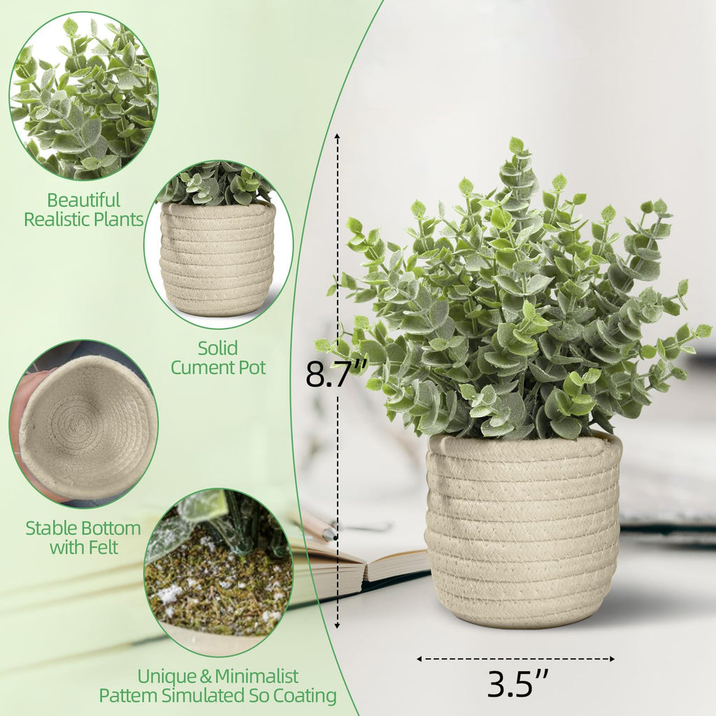 Faux Plants, Fake Plants Eucalyptus Potted Desk, Artificial Eucalyptus with a Weave Basket for Indoor Greenery