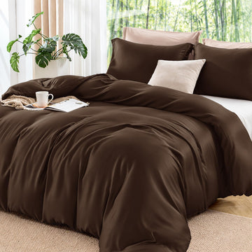 Duvet Cover Full Set, 100% Viscose Made from Bamboo, Brown