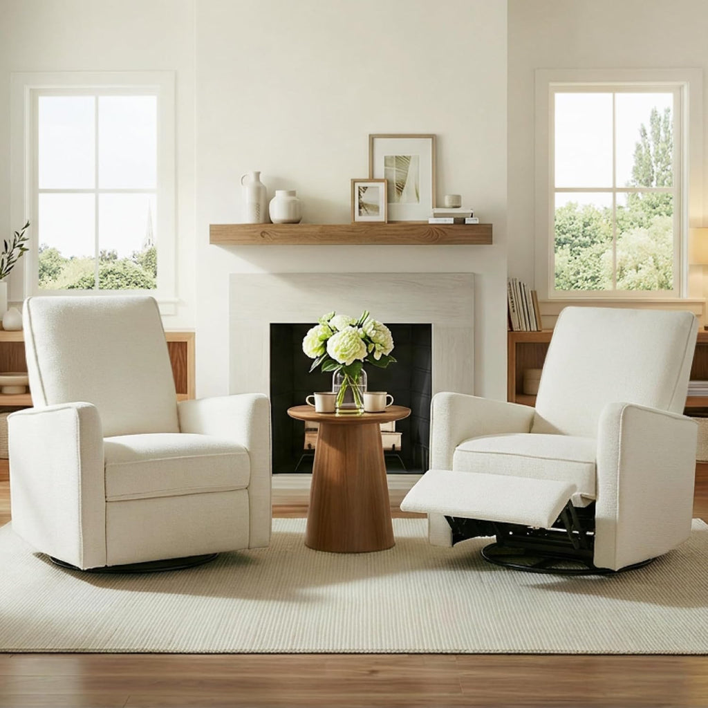 Swivel Rocker Recliner Chair, Nursery Glider Recliner Manual Rocking Comfy Upholstered Fabric Reclining Single Sofa