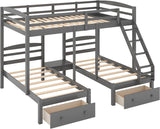 Full Over Twin Bunk Bed Frame,Triple Bunk Bed with Drawers, Gray