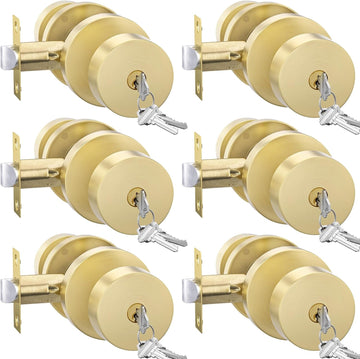 Gold Keyed Entry Door Knobs Exterior Zinc Alloy (6 Pack)
