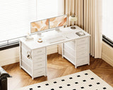 48 Inches Computer Desk with 8 Fabric Drawers, Modern Office Desk with Large Storage, Study, White