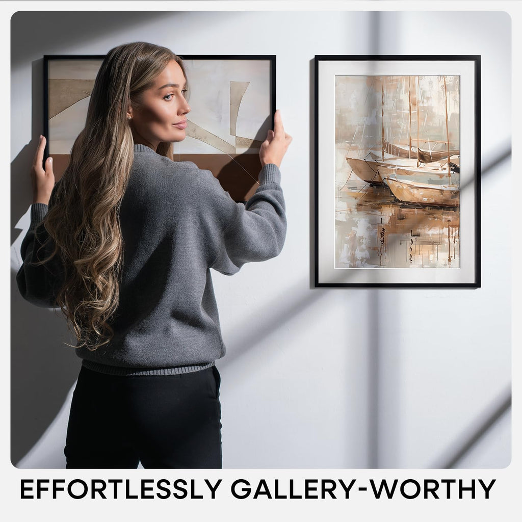 13.5x40 Black Picture Frame, High-End Metal, 10x30 Mat, Glass