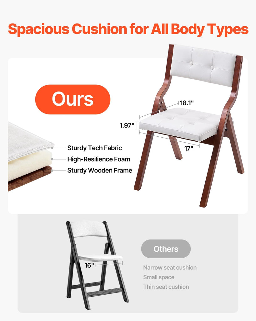Wooden Folding Chairs with Cushion, Set of 4, Portable Foldable Cushion Chair with Wooden Frame, Modern Padded Dining