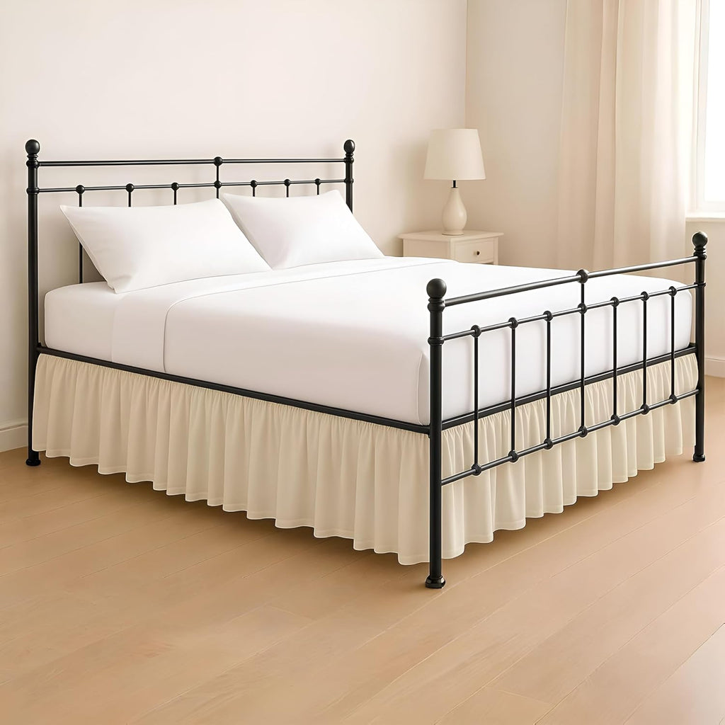 King Size Ruffled Bed Skirt - 24 inch Drop Dust Ruffle Bedskirt with Split Corners, Easy Fit Platform Design Bed