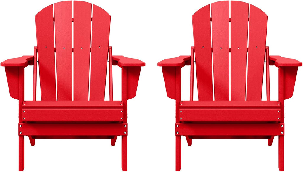 WO Home Furniture Laguna Folding Adirondack Chairs Set of 2, HDPE Patio Chair, All Weather Use Fire Pit Chair for