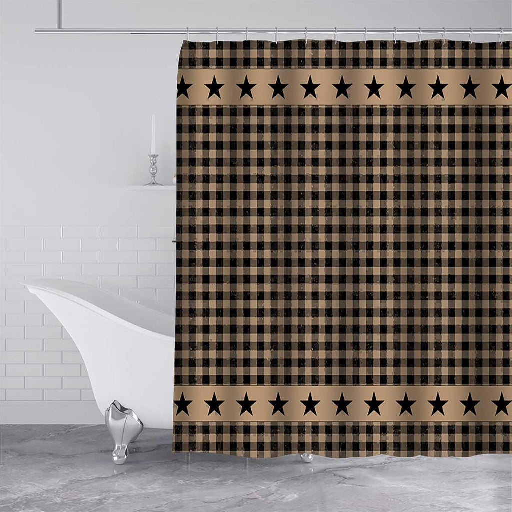 Black and Brown Buffalo Plaid, Vintage Buffalo Check Texas Star Western Primitive Country Rustic Farmhouse Bathroom