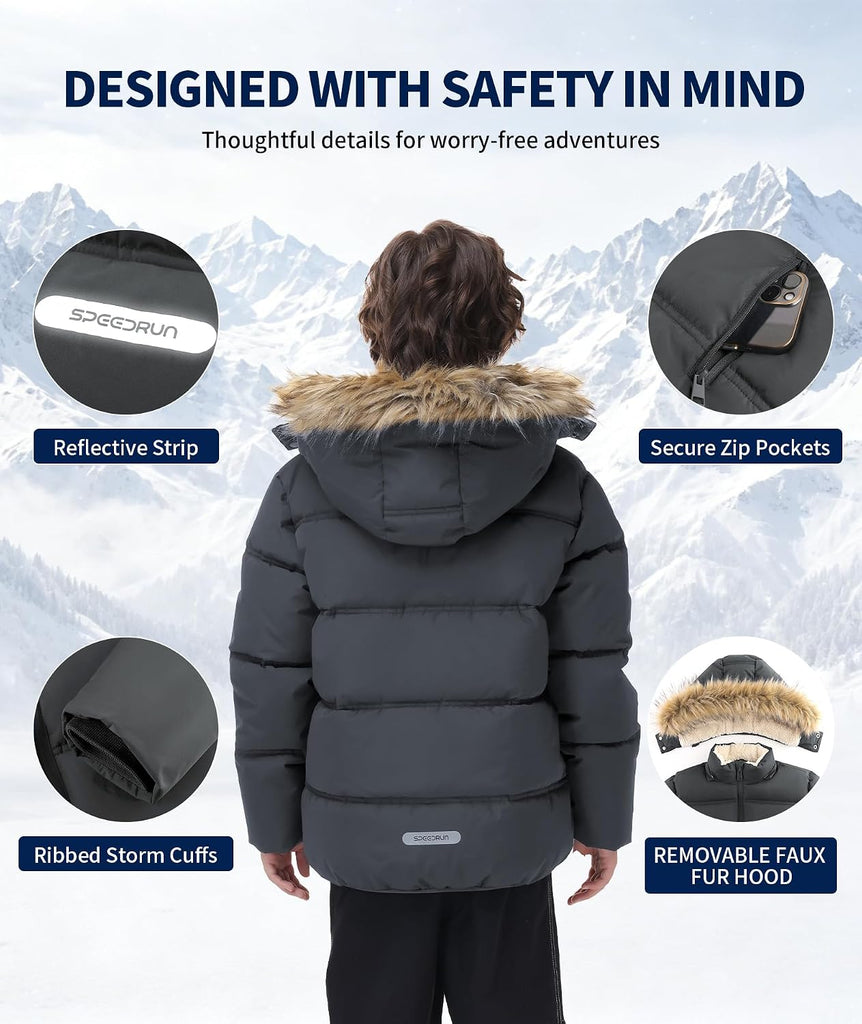 Boys Girls Winter Puffer Jacket Water Resistant Hooded Coat
