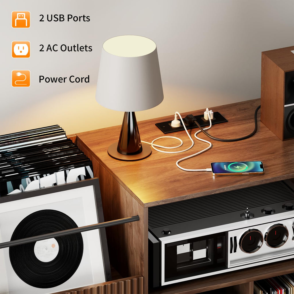 55" Large Record Player Stand with Power Outlets & LED Lights