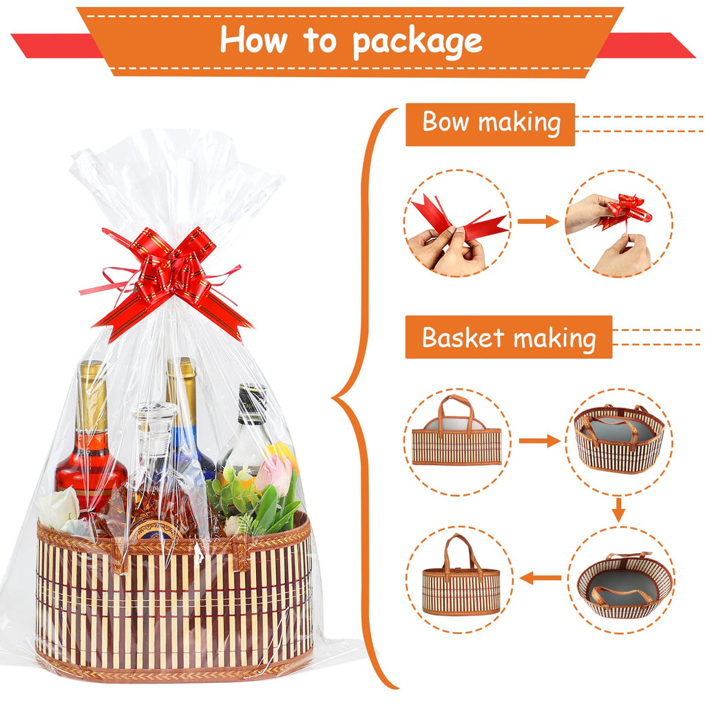 3 Set Baskets for Gifts Empty, Large Woven Bamboo Gift Basket with Handles