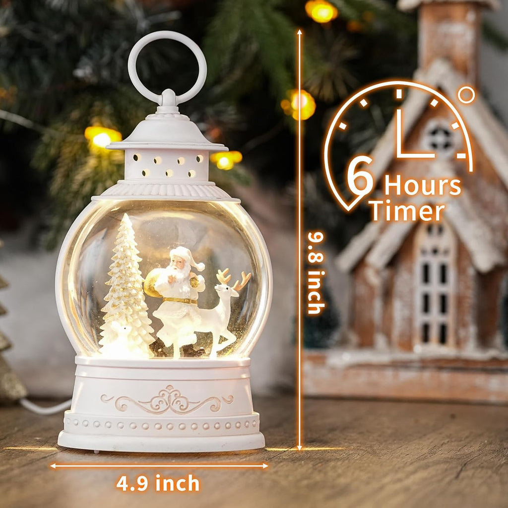 Christmas Snow Globes with Music, Santa Deer Lighted Christmas Lantern with 6h Timer, USB or Battery Operated