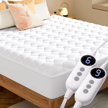 Heated Mattress Pad with Dual Control - with 9 Heating Settings Controller & 10-Hour Auto Off, Deep Pocket