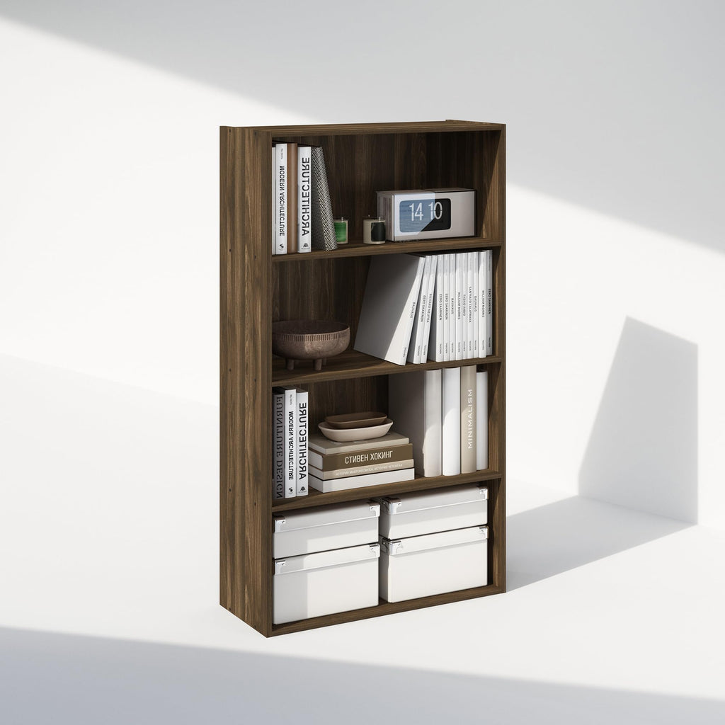 Simple Book Shelf, 4-Tier Bookshelf, Bookcase with Open Shelf, 9.4 x 23.6 x 41.7, Columbia Walnut
